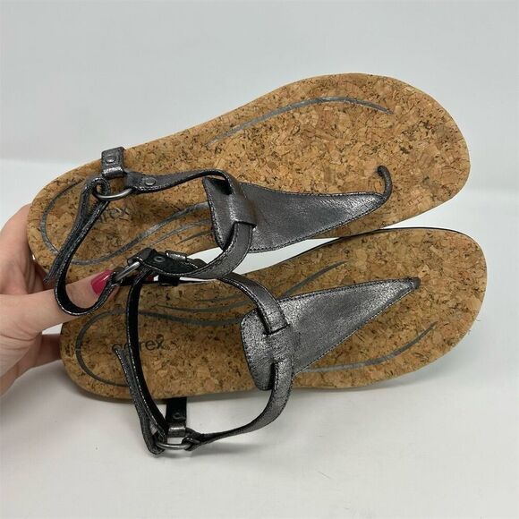 Aetrex Women's Silver Metallic Thong Slingback Sandals Cork Footbed Size 10.5-11 - Picture 10 of 13